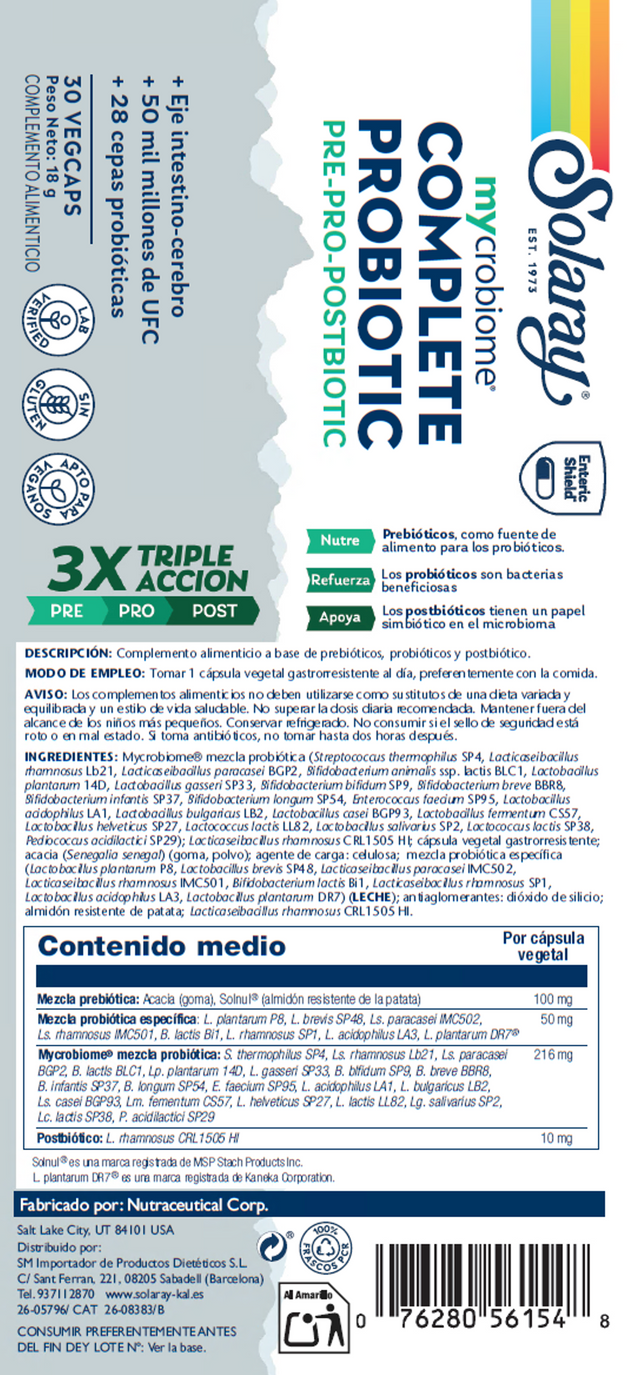 SOLARAY COMPLETE PROBIOTIC PRE-PRO-POSTBIOTIC 30 CAPS