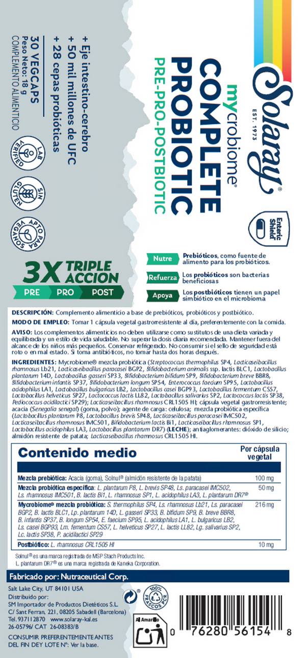 SOLARAY COMPLETE PROBIOTIC PRE-PRO-POSTBIOTIC 30 CAPS