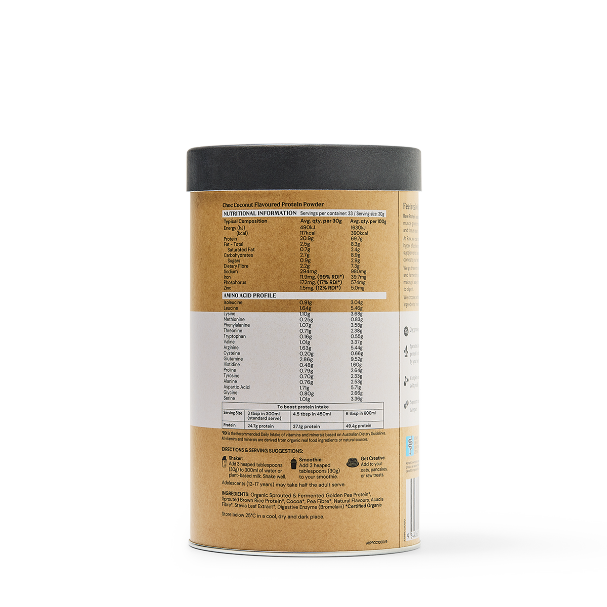 RAW PROTEIN ISOLATE CHOCOLATE AND COCONUT 500G